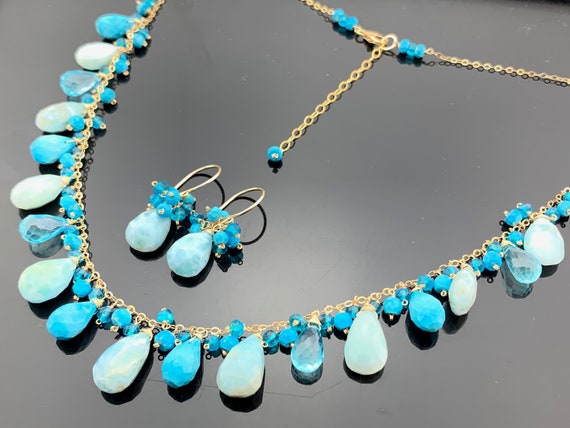 Larimar Turquoise Blue Quartz 14K Gold Filled Earrings and - Etsy