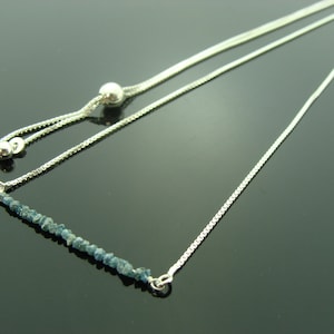 Blue Raw Rough Diamond Necklace · 925 Sterling Silver · Adjustable Tassel · Natural Uncut Gemstone Jewelry · Handmade Gift for Her
