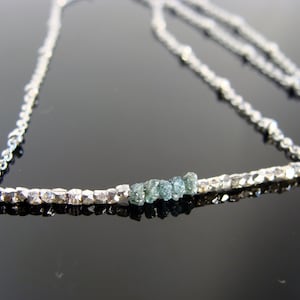 Blue Raw Diamond Bar Necklace · Genuine Rough Diamond · 925 Sterling Silver · April Birthstone · Dainty Gift for Her