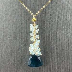 Blue Topaz · Aquamarine · Trillion Cut Necklace · 14K Gold Filled · Gemstone Cluster · Handmade · Gift for Her
