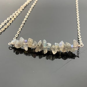Genuine Labradorite · 925 Sterling Silver or 14K Gold Filled · Bar Necklace · Gift for Her · Minimalist Gemstone Jewelry