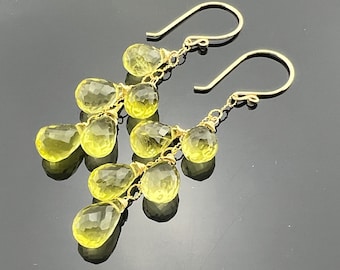 Lemon Quartz · Cascade Earrings · 14K Gold Filled or Sterling Silver · Bright Yellow Gemstone