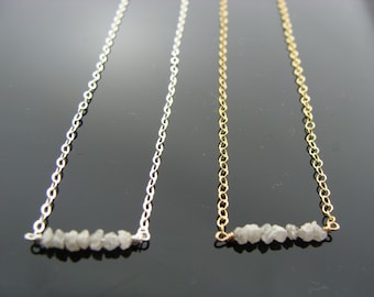 Mini weiße Rohdiamant Bar Halskette · 14K Gold Filled oder 925 Sterling Silber · April Geburtsstein · Minimalistisches Geschenk für Sie