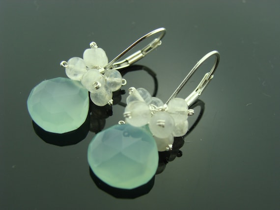 Boucles D'oreilles En Argent Sterling 925 Avec Calcédoine – Fait Main, Pierre Bleue, Sans Nickel