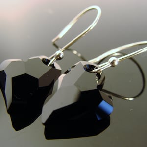 Jet Schwarz Herz Ohrringe · Swarovski Kristall · 925 Sterling Silber · Devoted To You Schmuck · Sparkly Dangles · Geschenk für Sie