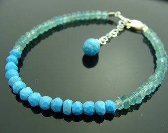 Turquoise Apatite Sterling Silver Bracelet • Blue Gemstone Jewelry