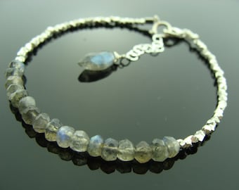 Labradorite Bracelet · 925 Sterling Silver Jewelry · Healing Crystal Gift · Boho Gemstone Bracelet · Gift for Her