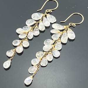 Genuine Rainbow Moonstone Earrings • 14K Gold Filled Long Dangle Earrings • June Birthstone Jewelry • Handmade Gift for Her