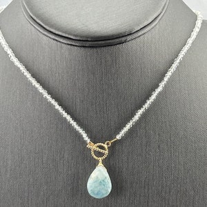 Aquamarine and Blue Moonstone · 14K Gold Filled Toggle Necklace · Gemstone Jewelry · March June Birthstone · Gift for Her