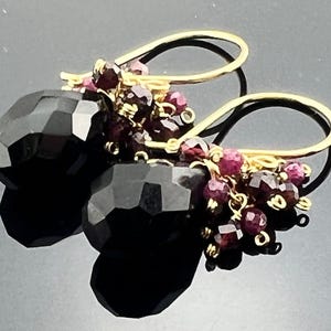 Black Onyx Ruby Garnet Cluster Earrings • 14k Gold Filled or Sterling Silver Gemstone Jewelry