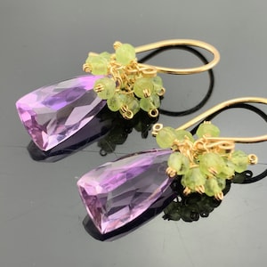 Pink Amethyst & Peridot · Faceted Cluster Earrings · 14K Gold Filled or 925 Sterling Silver · Pastel Gem Gift for Her