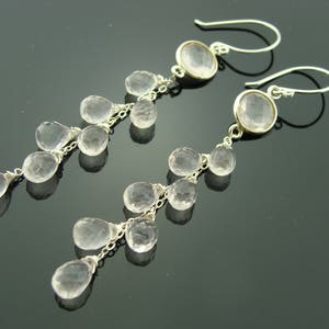 Rose Quartz 925 Sterling Silver Cascade Gemstone Earrings Gift image 1