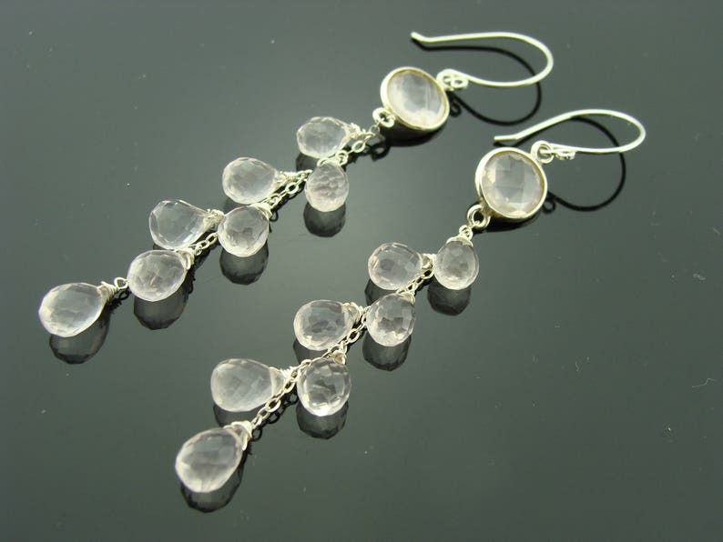 Rose Quartz 925 Sterling Silver Cascade Gemstone Earrings Gift image 1