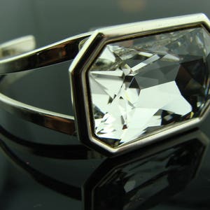 Swarovski Crystal Cuff Bracelet · Clear Large Stone Statement Jewelry · Adjustable Silver Bangle · Elegant Gift for Her