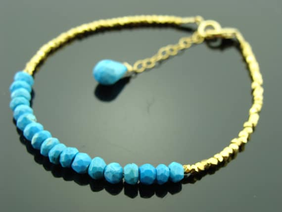 Turquoise Bracelet · 14K Gold Filled Vermeil · Hill Tribe Inspired Design · Handmade Gemstone Jewelry · Unique Gift for Her