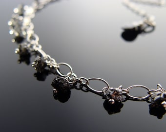 Genuine Black Raw Rough Uncut Diamond Sterling Silver Necklace  Gift