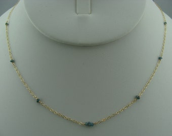Genuine Blue Raw Uncut Diamond Necklace · 14K Gold Filled or 925 Sterling Silver