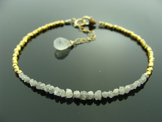 Raw White Diamond Bracelet · 14K Gold Filled Vermeil or Sterling Silver · Rough Gem Jewelry · April Birthstone Gift · Handmade for Her