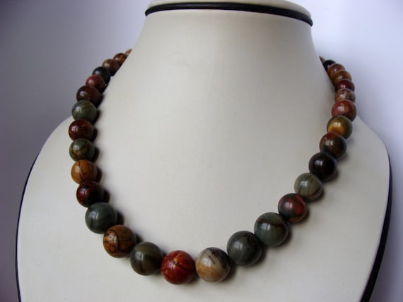 Picasso Jasper Necklace · Graduated Gemstone Beads · 925 Sterling Silver Jewelry · Natural Stone Statement Necklace