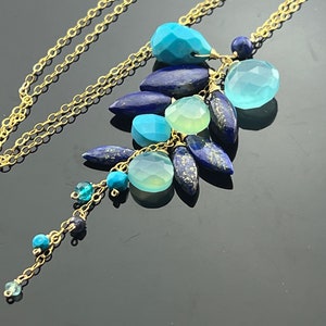 Aqua Chalcedony, Lapis, Turquoise, Aquamarine, Apatite & Iolite Cascade Necklace • 14K Gold Filled • Gemstone Gift for Her