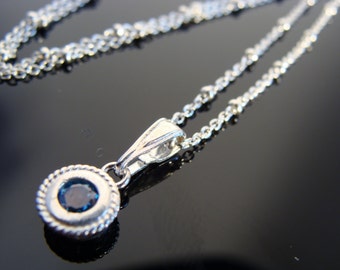 Minimalist Blue Topaz Bezel Set Sterling Silver Pendant  Gift
