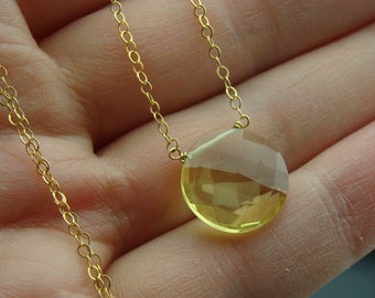 Lemon Quartz 14K Gold Filled Coin Necklace  Gift