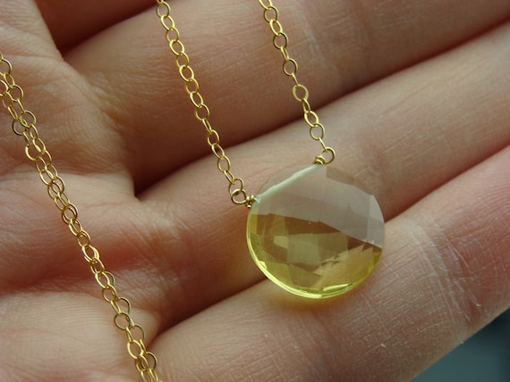 Gemstone Necklace Quartz Jewellery Quartz Necklace Lemon Necklace 14ct Rolled Gold Necklace Lemon Quartz Necklace