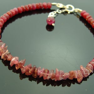 Ruby and Raw Pink Tourmaline Bracelet · 925 Sterling Silver · Handmade Birthstone Jewelry · Gift for Her