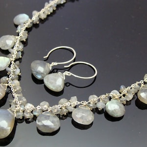 Set echte flash labradoriet ketting en oorbellen · 925 sterlingzilveren sieradenset · iriserende edelsteen cadeau voor haar afbeelding 2