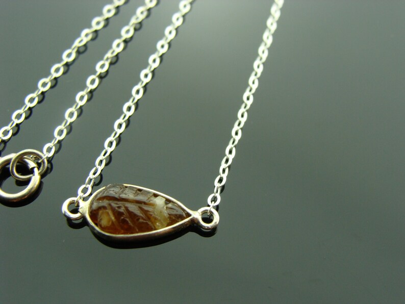 Light Brown Tourmaline Leaf Necklace · Carved Gemstone in Bezel Set Sterling Silver · Nature Pendant · Handmade Gift for Her image 3