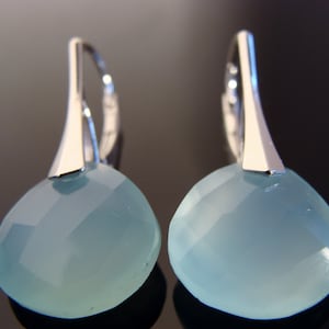 Aqua Blue Chalcedony 925 Sterling Silver Leverback Earrings