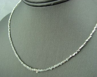 Genuine White Raw Uncut Diamond Necklace · 925 Sterling Silver · Rough April Birthstone · Dainty Handmade Gift · Minimalist Jewelry
