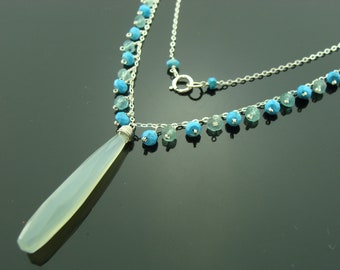 Aqua Blue Chalcedony Turquoise Apatite Necklace · 925 Sterling Silver · Handmade Gemstone Jewelry Gift for Her · December Birthstone