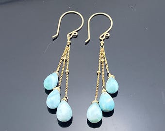 Larimar Drop Earrings • 14K Gold Filled  • Natural Blue Gemstone