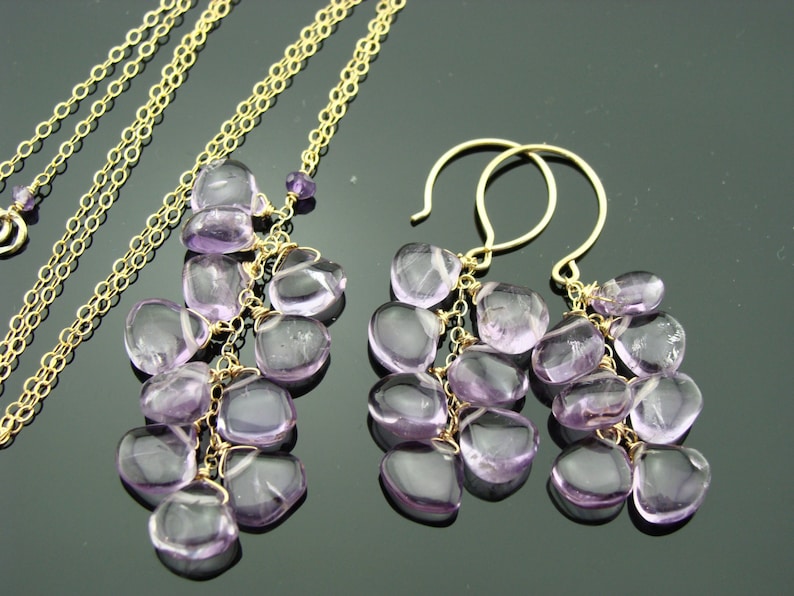 Amethyst Cascade 14K Gold Filled Gemstone Earrings and Necklace Set Gift