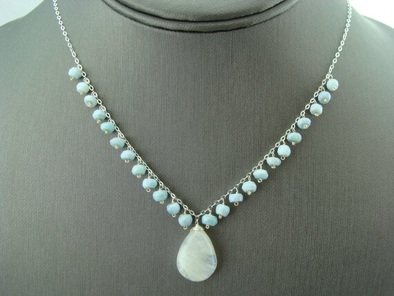 Rainbow Moonstone & Blue Boulder Opal Necklace · 925 Sterling