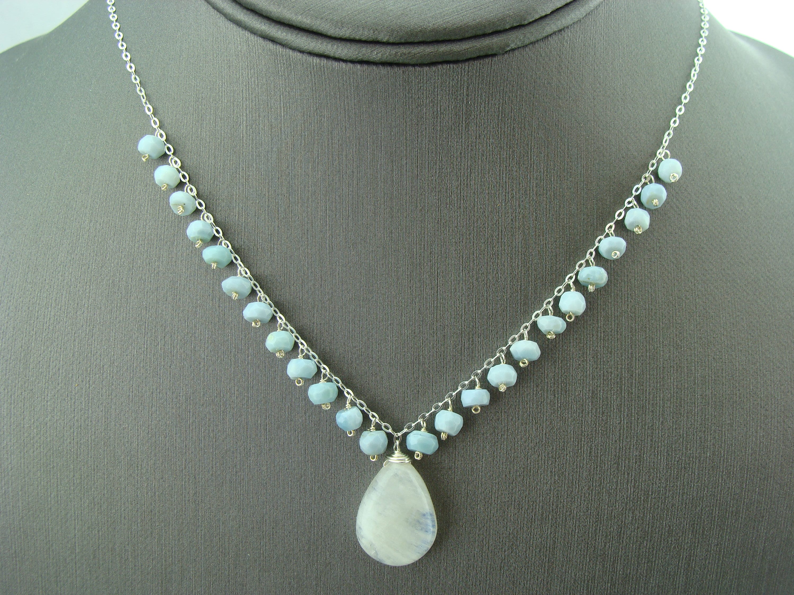 Rainbow Moonstone & Blue Boulder Opal Necklace · 925 Sterling