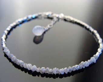 Genuine White Raw Rough Diamond Sterling Silver Bracelet  Gift