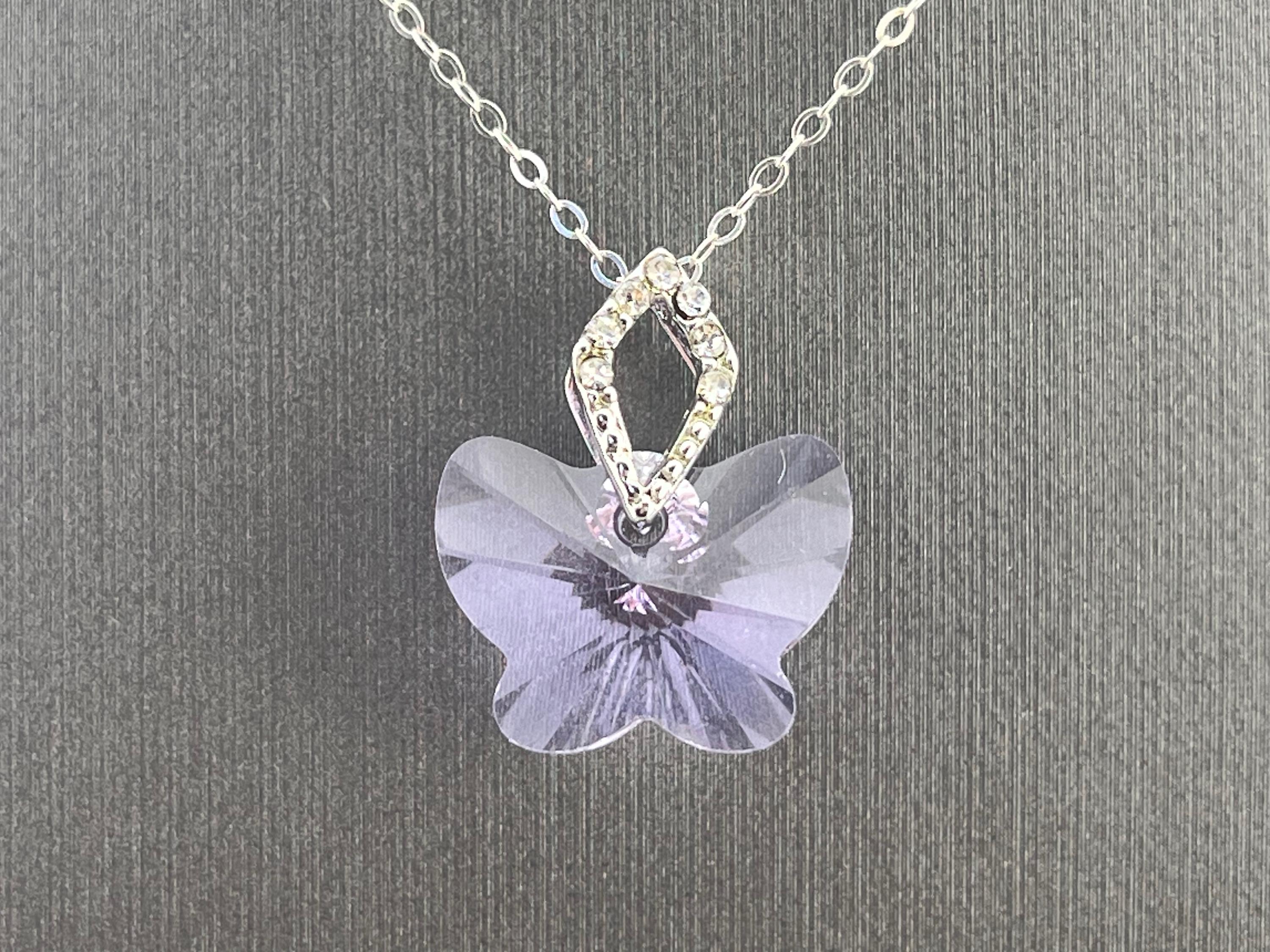 Light Purple Swarovski Butterfly Necklace • 925 Sterling