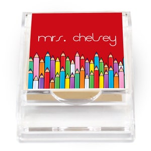Multi Pencils Acrylic Sticky Note Holder | Custom Teacher Gift | Teacher Appreciation Gift | Sticky Notes | Personalized