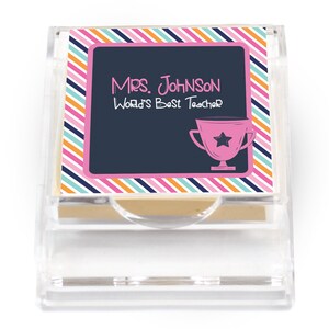 Teacher&#39;s Trophy Acrylic Sticky Note Holder | Custom Teacher Gift | Teacher Appreciation Gift | Sticky Notes | Personalized Holiday Teacher