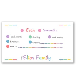 Pastel Dash Money Envelopes Personalized | School Envelopes | Money Envelopes | Lunch Money | School Lunch | Class Trip |Cash to Teacher