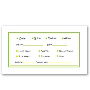 Green Money Envelopes Personalized | School Envelopes | Money Envelopes | Lunch Money | School Lunch | Class Trip |Send Money to School Cash