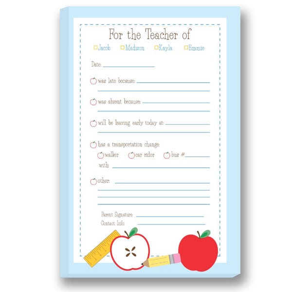 Personalized Excuse Pad | Notes To Teacher, School Communication