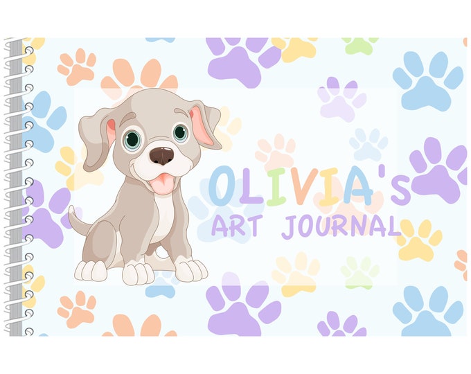 Puppy Art Journal | Custom Sketch Book | Monogrammed Sketchbook | Personalized Kids Gift | Kids Journal | Drawing Pad | Custom Kids Art Book