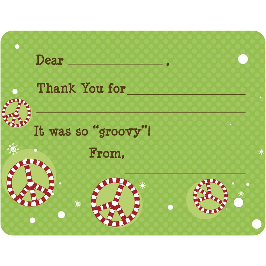 Candy Cane Peace Fill-in Card Kids Christmas Thank You Cards Fill in ...