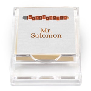 ABC Pencil Acrylic Sticky Note Holder | Custom Teacher Gift | Teacher Appreciation Gift | Sticky Notes | Personalized Holiday Teacher Gifts