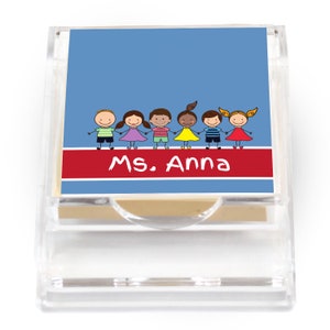 Kids In A Row Acrylic Sticky Note Holder | Custom Teacher Gift | Teacher Appreciation Gift | Sticky Notes | Personalized Holiday Teacher