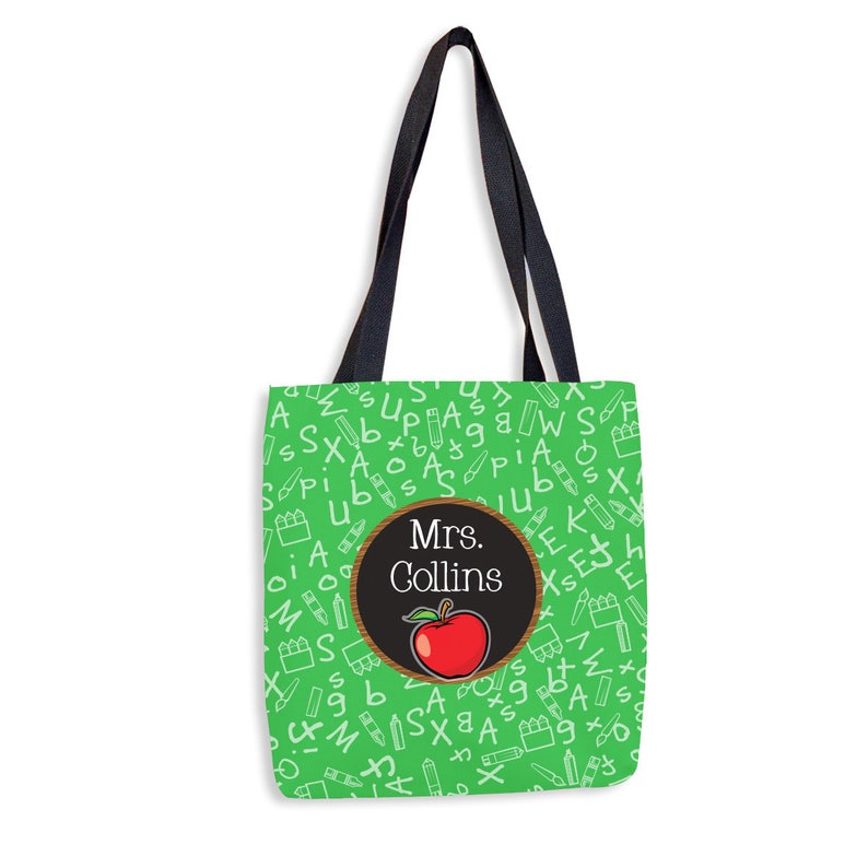 Custom Teacher Tote Customized Teacher Tote Personalized Teacher Tote Bag Apple Chalkboard Monogrammed Teacher Tote Bag