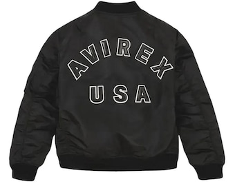 Handgjord MA-1 Avirex bomberjacka | Svart herrpilotjacka i nylon och läder